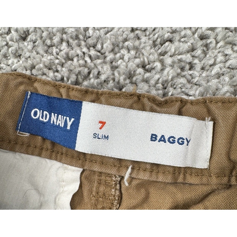 Old Navy Boys Baggy Cargo Pants Khaki Beige Pockets Y2K 90s Style 7 Slim - Picture 3 of 5